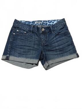 EXPRESS Denim Jean Shorts Womens 0 Blue Dark Wash Cuffed Hem Lo-Rise western